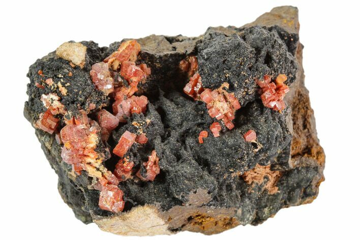 Red Vanadinite Crystals On Manganese Oxide - Morocco #103576